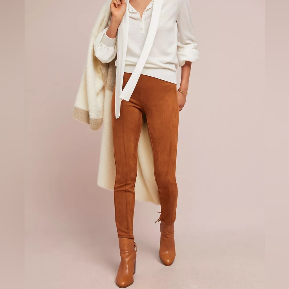Anthropologie womens Faux Suede Leggings skinny pants ankle zips